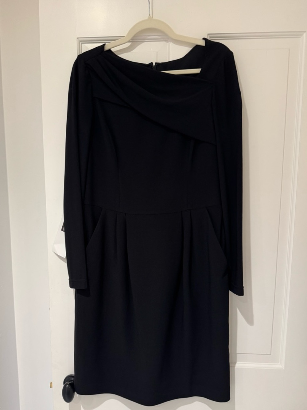 Kay Unger Black Long-Sleeve Draped Neck Cocktail Dress NWT